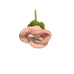 NEW handmade crochet artificial flowers wood stem 1 PINK WHITE LIGHT GREEN